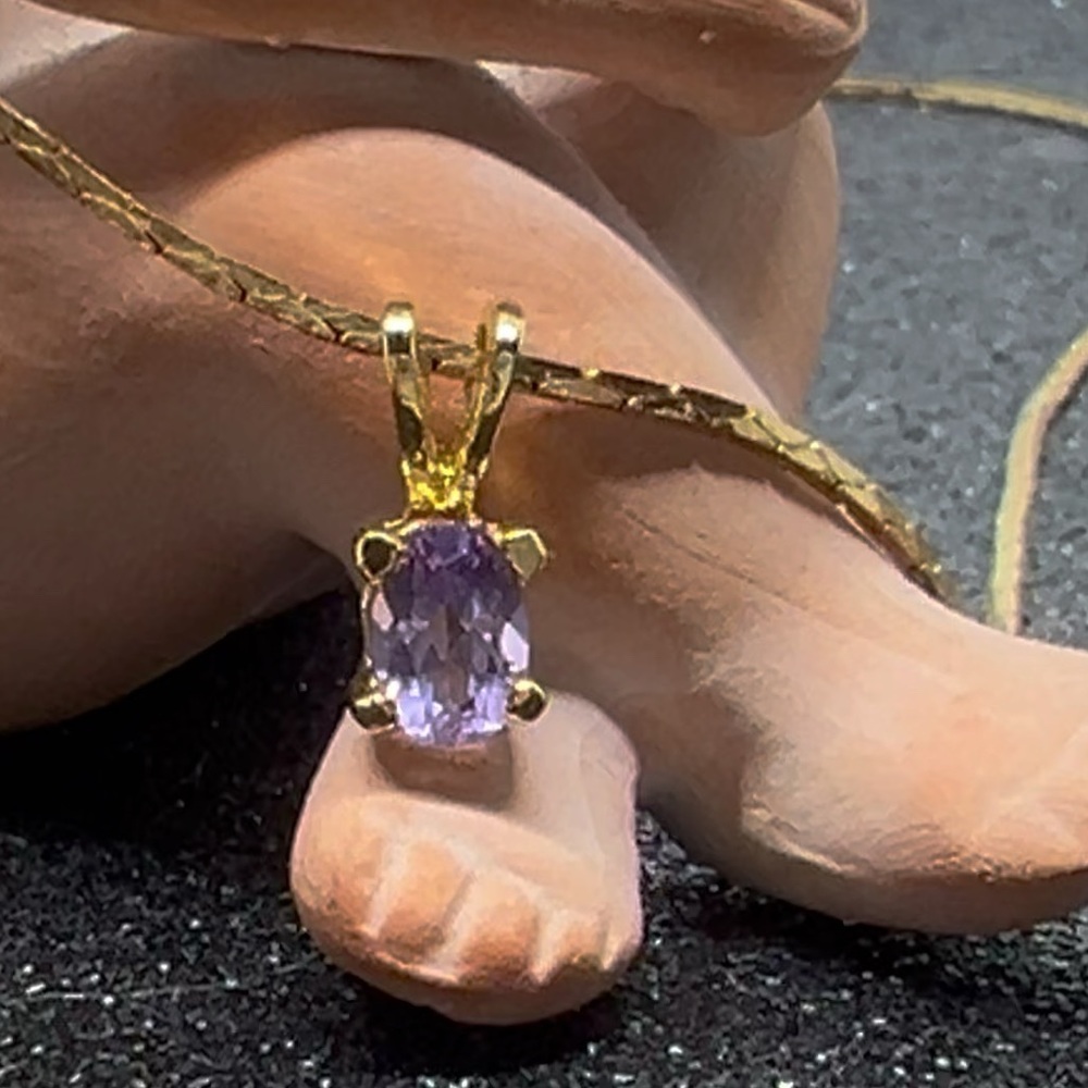 Yellow Gold Vermeil Serpentine 18โL Chain w/a Faceted Amethyst Pendant Necklace - Picture 2 of 4